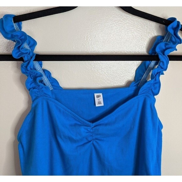 Bp Blue Ribbed Ruffle Strap Ruched V-Neck Tank Top Basic XL - Picture 3 of 5